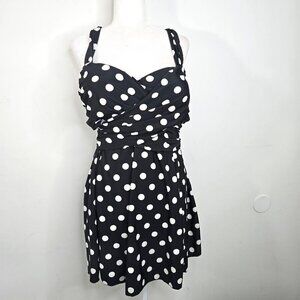 Cocopear Black White Polkadot Marilyn Monroe One Piece Swim Dress Pin up